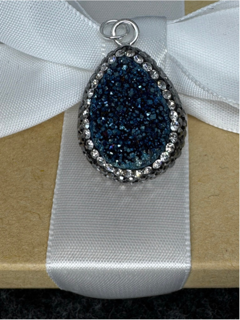 Sterling Silver Blue Druzy and Austrian Crystal Pendent